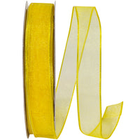 Yellow 5 8 Inch Elegant Woven Sheer Wired Edge Ribbon for Wreaths & Bows
