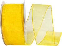 Yellow 1-1 2 Inch Elegant Woven Sheer Wired Edge Ribbon for Wreaths & Bows