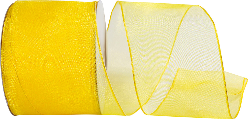 Yellow 2-1 2 Inch Elegant Woven Sheer Wired Edge Ribbon for Wreaths & Bows