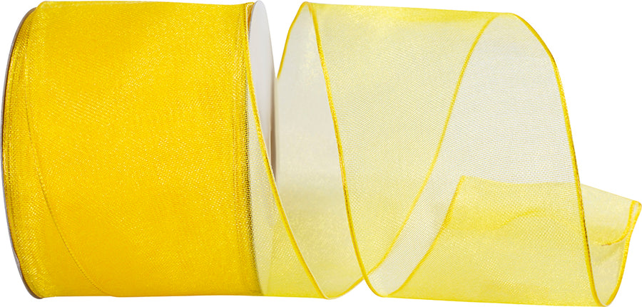 Yellow 2-1 2 Inch Elegant Woven Sheer Wired Edge Ribbon for Wreaths & Bows