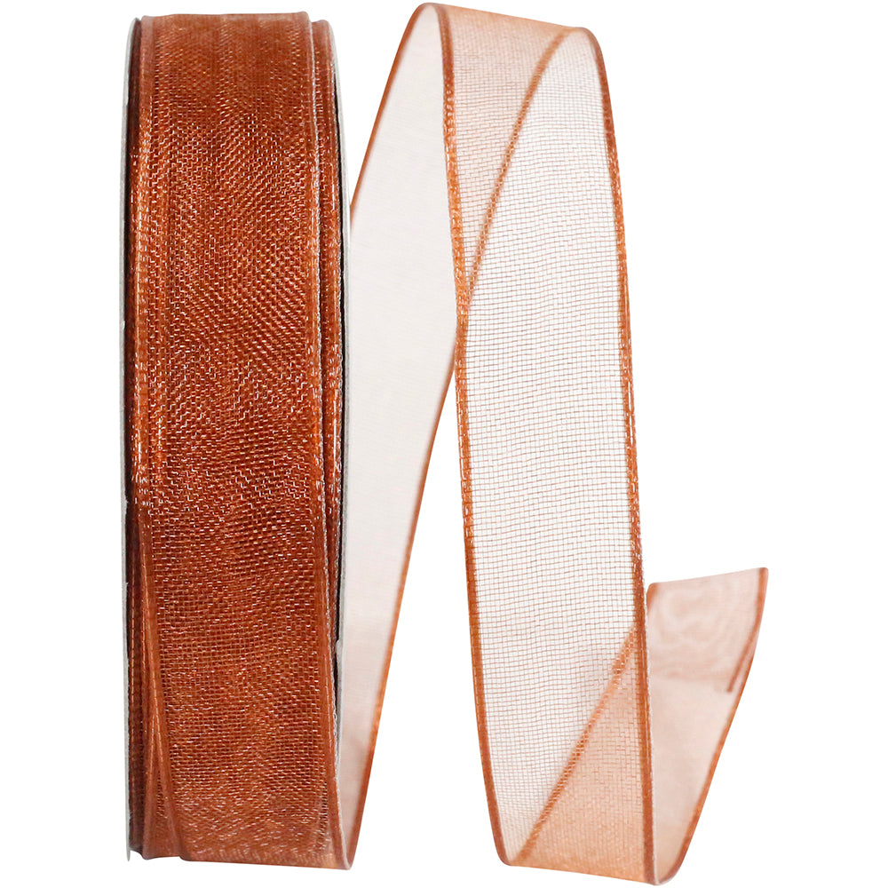 Copper 5 8 Inch Elegant Woven Sheer Wired Edge Ribbon for Wreaths & Bows