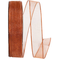 Copper 5 8 Inch Elegant Woven Sheer Wired Edge Ribbon for Wreaths & Bows