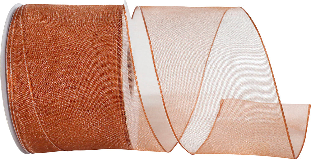 Copper 2-1 2 Inch Elegant Woven Sheer Wired Edge Ribbon for Wreaths & Bows