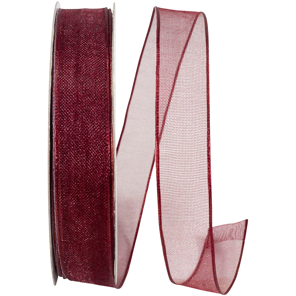 Burgundy 5/8 Inch Woven Sheer Wired Edge Ribbon