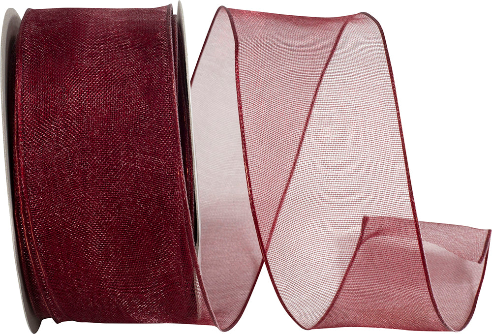 Burgundy 1-1/2 Inch Sheer Wired Edge Ribbon for Bows