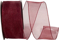 Burgundy 1-1/2 Inch Sheer Wired Edge Ribbon for Bows