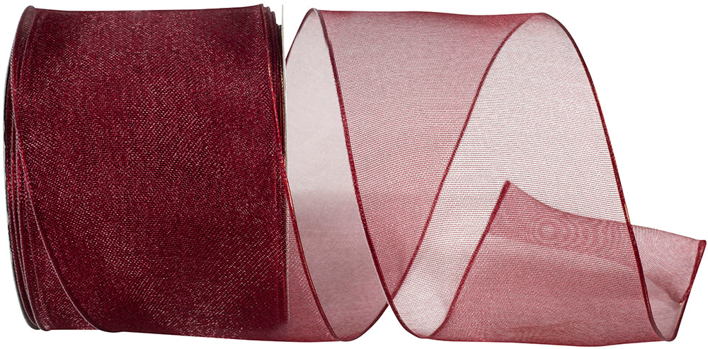 Burgundy 2-1/2 Inch Woven Sheer Wired Edge Ribbon