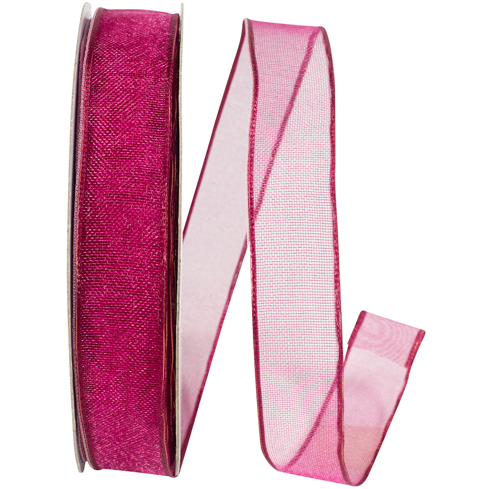 Wine Sheer Wired Edge Ribbon 5/8 Inch for Wreaths and Bows