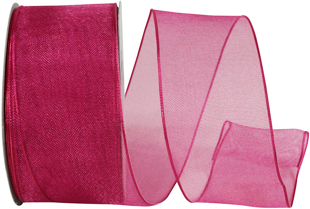 Wine Woven Sheer Wired Edge Ribbon 1-1/2 Inch for Bows
