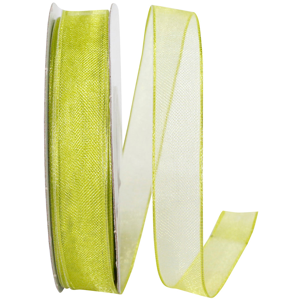 Lime 5 8 Inch Elegant Woven Sheer Wired Edge Ribbon for Wreaths & Bows