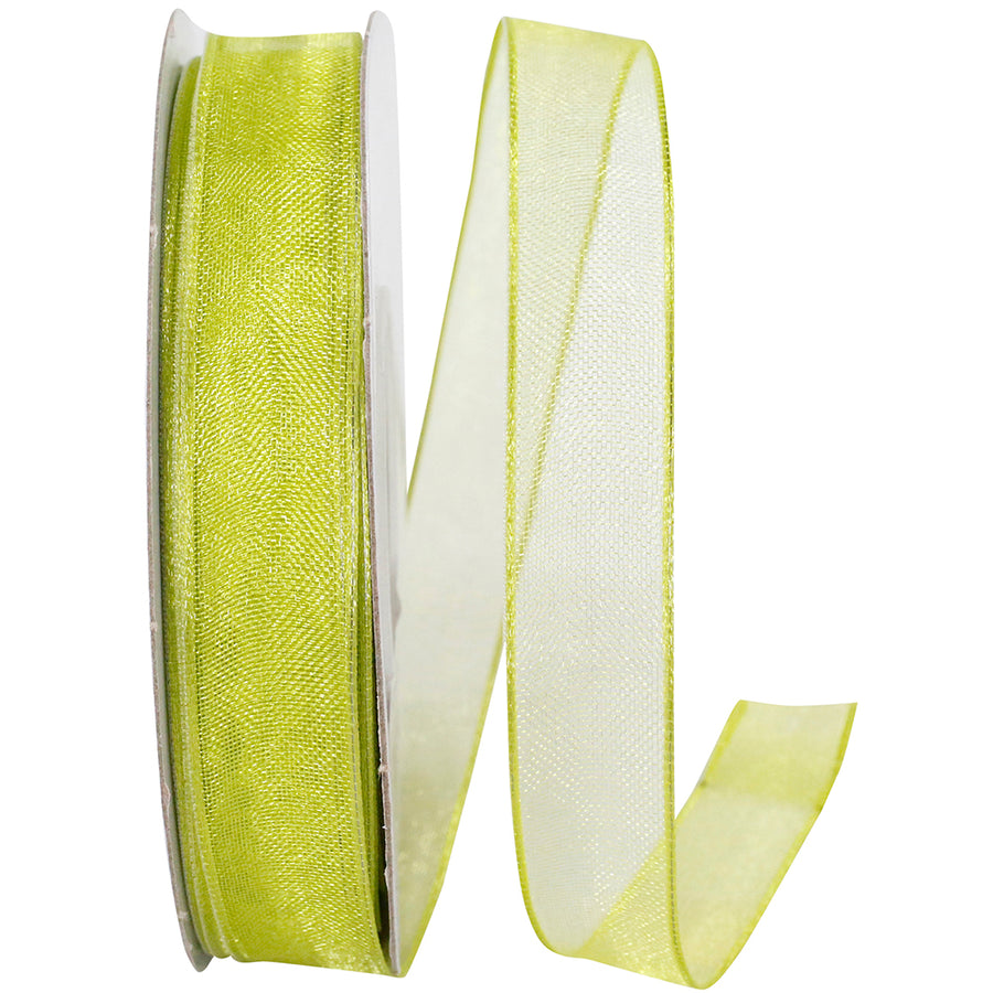 Lime 5 8 Inch Elegant Woven Sheer Wired Edge Ribbon for Wreaths & Bows