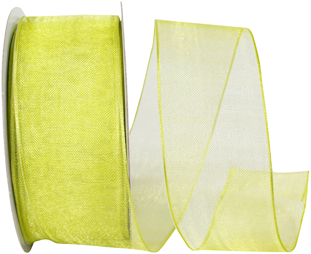 Lime 1-1 2 Inch Elegant Woven Sheer Wired Edge Ribbon for Wreaths & Bows
