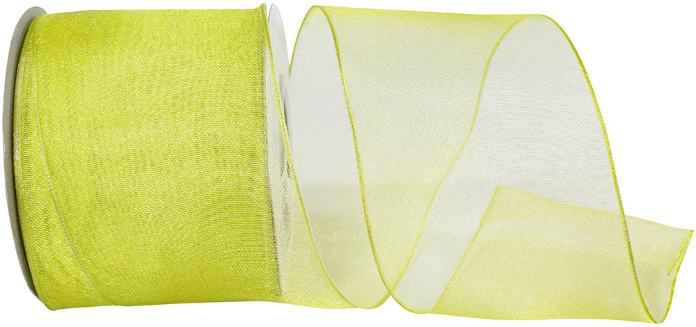 Lime 2-1 2 Inch Elegant Woven Sheer Wired Edge Ribbon for Wreaths & Bows