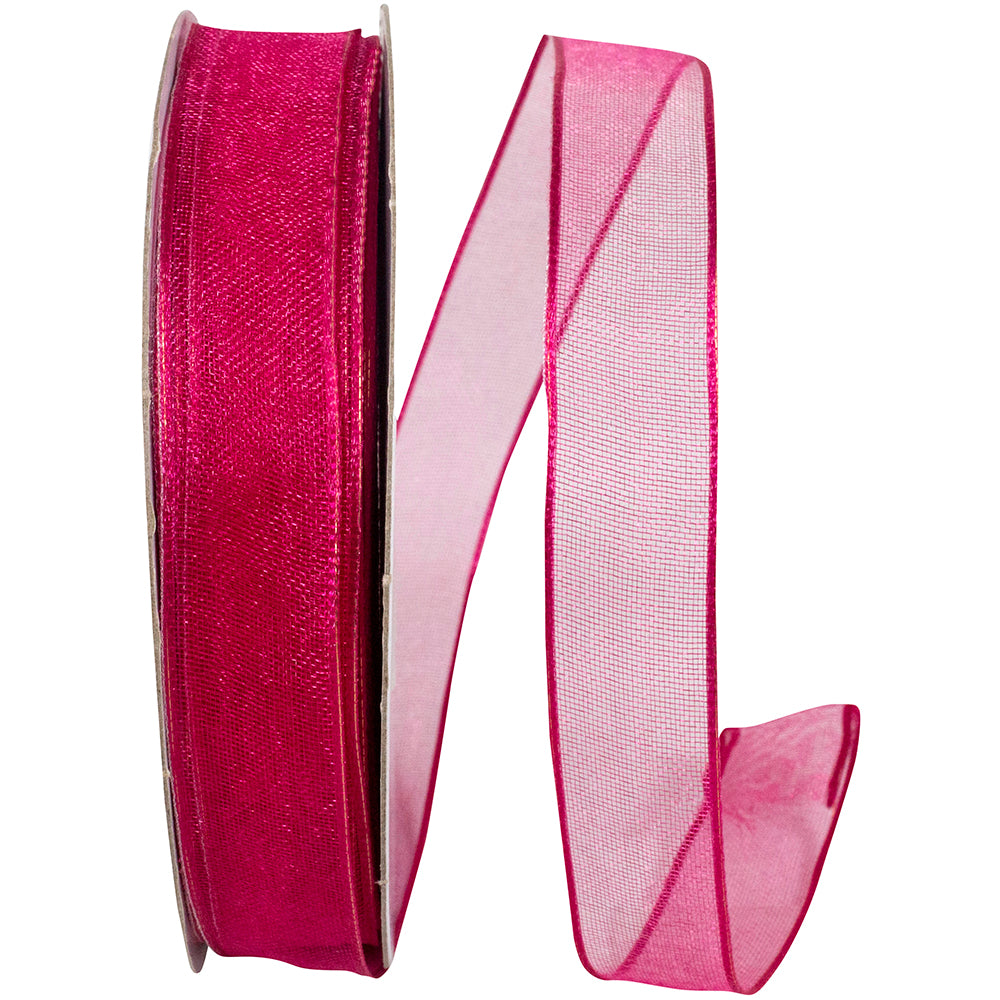 Fuchsia 5 8 Inch Elegant Woven Sheer Wired Edge Ribbon for Wreaths & Bows