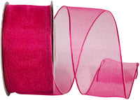 Fuchsia 1-1 2 Inch Elegant Woven Sheer Wired Edge Ribbon for Wreaths & Bows