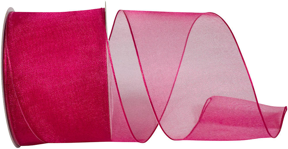 Fuchsia 2-1 2 Inch Elegant Woven Sheer Wired Edge Ribbon for Wreaths & Bows