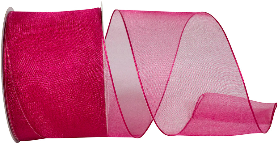 Fuchsia 2-1 2 Inch Elegant Woven Sheer Wired Edge Ribbon for Wreaths & Bows