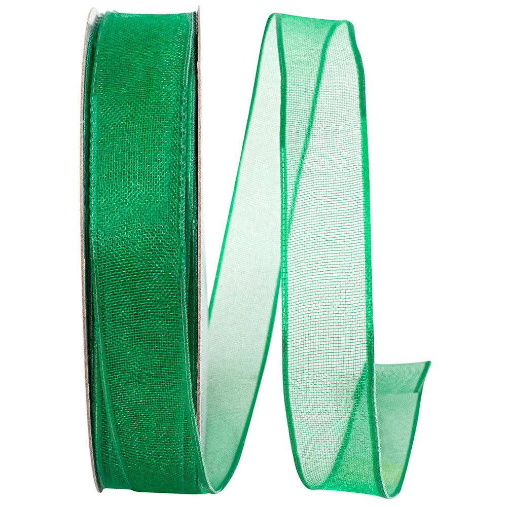 Emerald 5 8 Inch Elegant Woven Sheer Wired Edge Ribbon for Wreaths & Bows