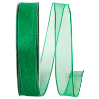 Emerald 5 8 Inch Elegant Woven Sheer Wired Edge Ribbon for Wreaths & Bows