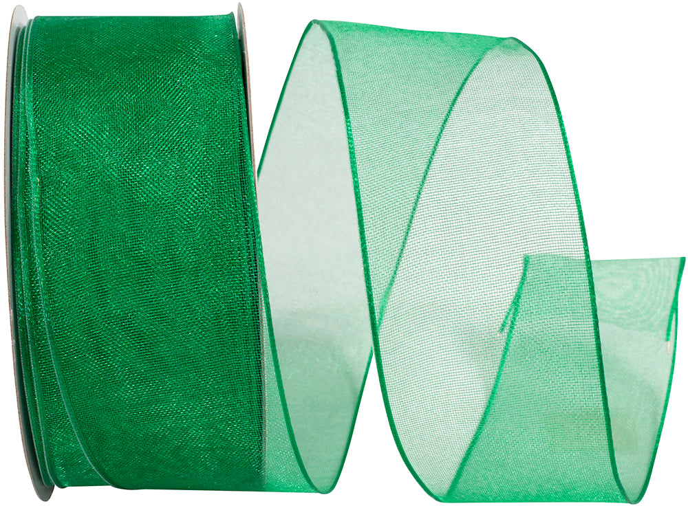 Emerald 1-1 2 Inch Elegant Woven Sheer Wired Edge Ribbon for Wreaths & Bows