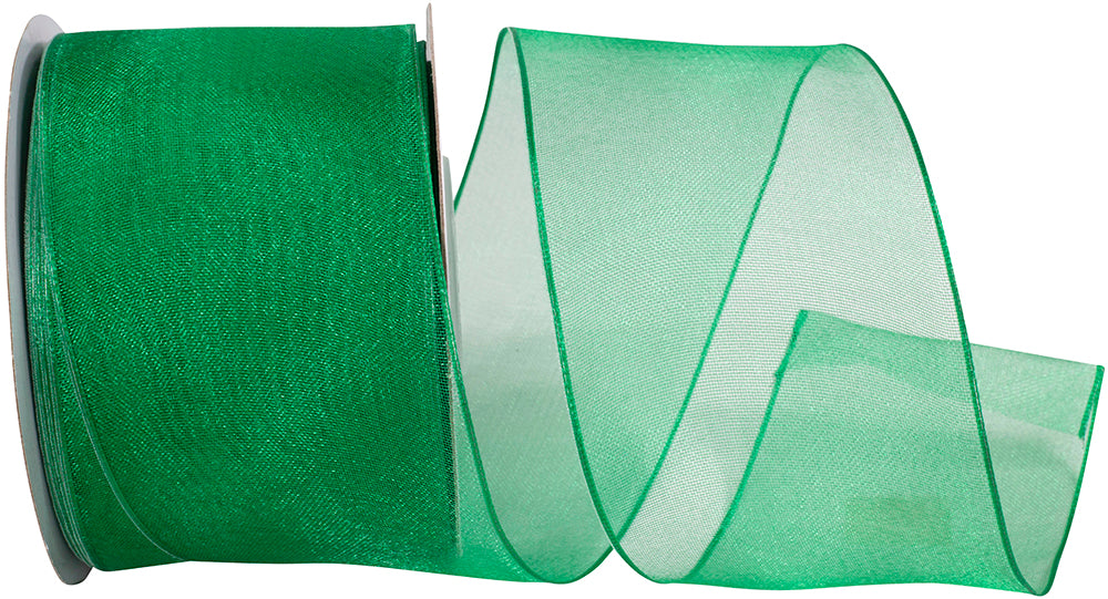 Emerald 2-1 2 Inch Elegant Woven Sheer Wired Edge Ribbon for Wreaths & Bows