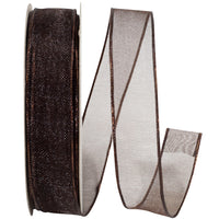 Chocolate 5 8 Inch Elegant Woven Sheer Wired Edge Ribbon for Wreaths & Bows