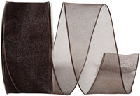 Chocolate 1-1 2 Inch Elegant Woven Sheer Wired Edge Ribbon for Wreaths & Bows