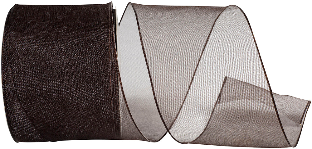 Chocolate 2-1 2 Inch Elegant Woven Sheer Wired Edge Ribbon for Wreaths & Bows