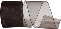 Chocolate 2-1 2 Inch Elegant Woven Sheer Wired Edge Ribbon for Wreaths & Bows