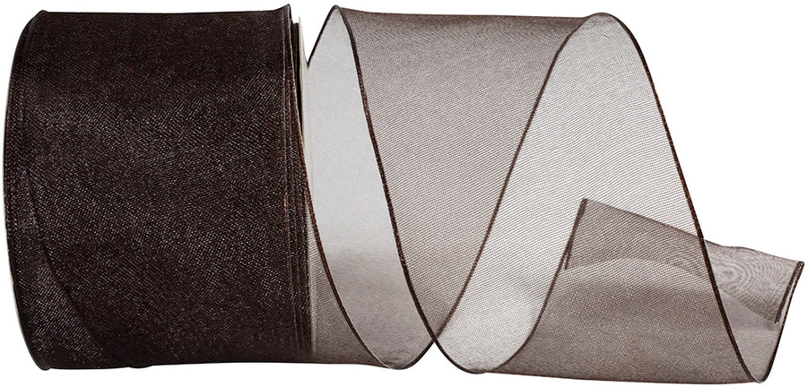 Chocolate 2-1 2 Inch Elegant Woven Sheer Wired Edge Ribbon for Wreaths & Bows