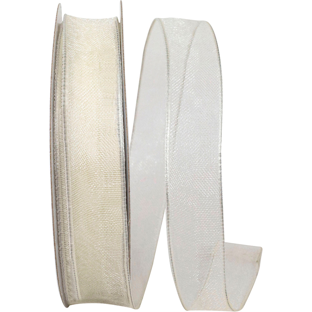 Ivory 5 8 Inch Elegant Woven Sheer Wired Edge Ribbon for Wreaths & Bows