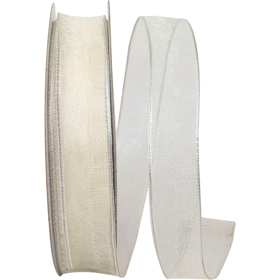 Ivory 5 8 Inch Elegant Woven Sheer Wired Edge Ribbon for Wreaths & Bows