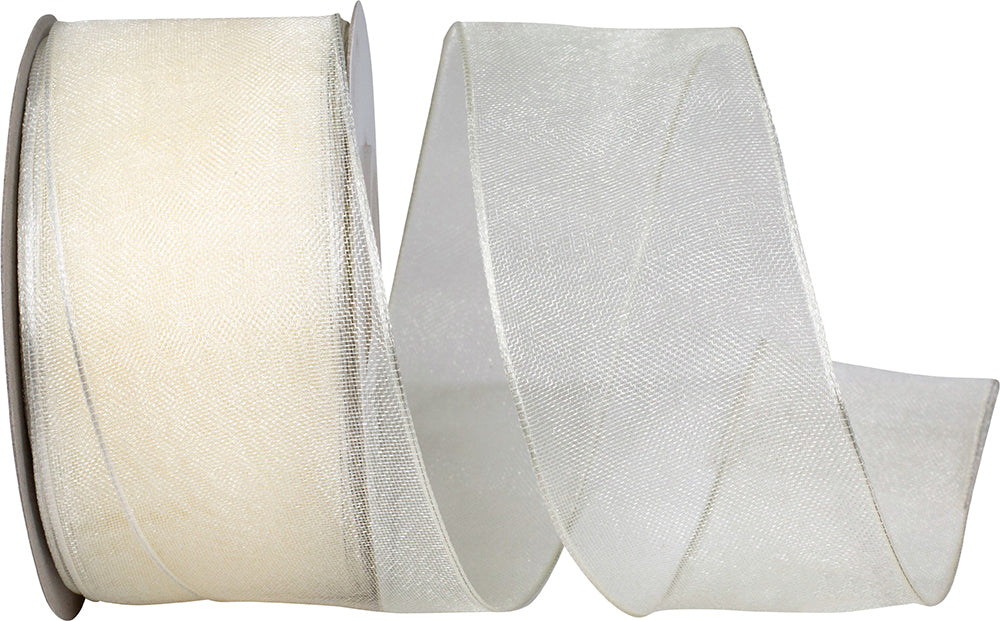 Ivory 1-1 2 Inch Elegant Woven Sheer Wired Edge Ribbon for Wreaths & Bows