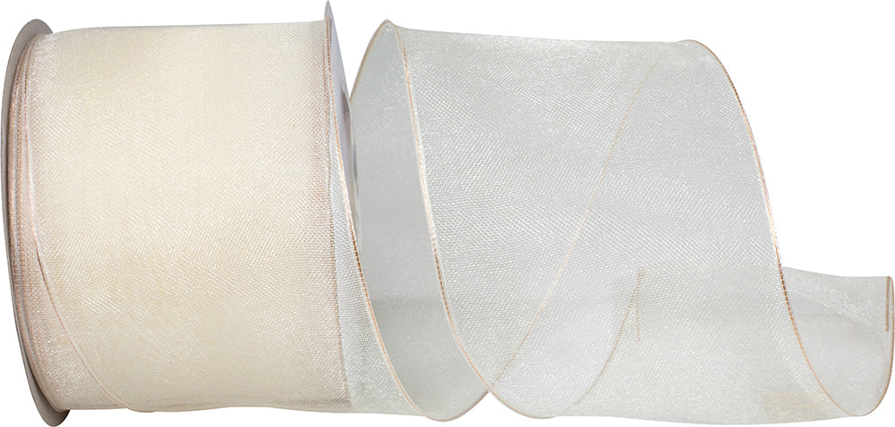 Ivory 2-1 2 Inch Elegant Woven Sheer Wired Edge Ribbon for Wreaths & Bows