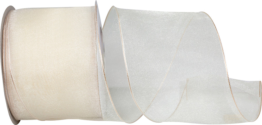 Ivory 2-1 2 Inch Elegant Woven Sheer Wired Edge Ribbon for Wreaths & Bows