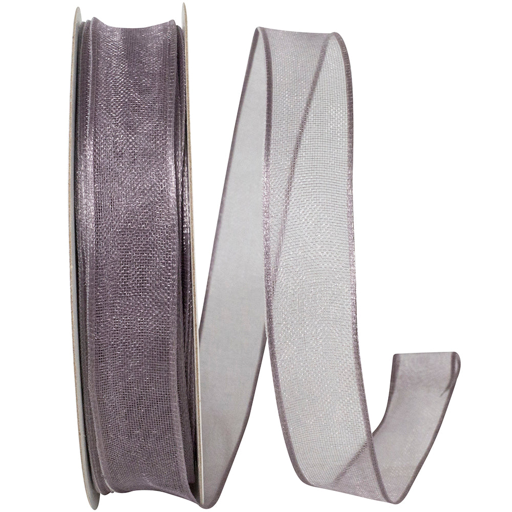 Pewter 5 8 Inch Elegant Woven Sheer Wired Edge Ribbon for Wreaths & Bows