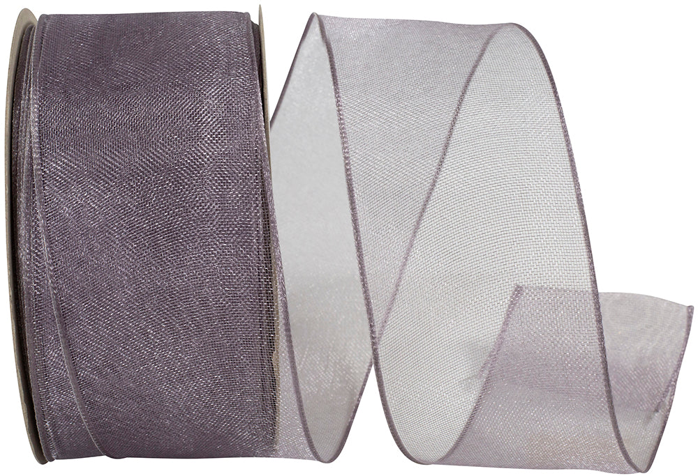 Pewter 1-1 2 Inch Elegant Woven Sheer Wired Edge Ribbon for Wreaths & Bows