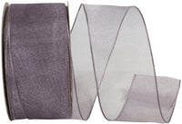 Pewter 1-1 2 Inch Elegant Woven Sheer Wired Edge Ribbon for Wreaths & Bows