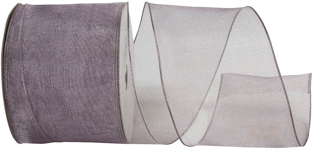 Pewter 2-1 2 Inch Elegant Woven Sheer Wired Edge Ribbon for Wreaths & Bows