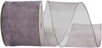 Pewter 2-1 2 Inch Elegant Woven Sheer Wired Edge Ribbon for Wreaths & Bows