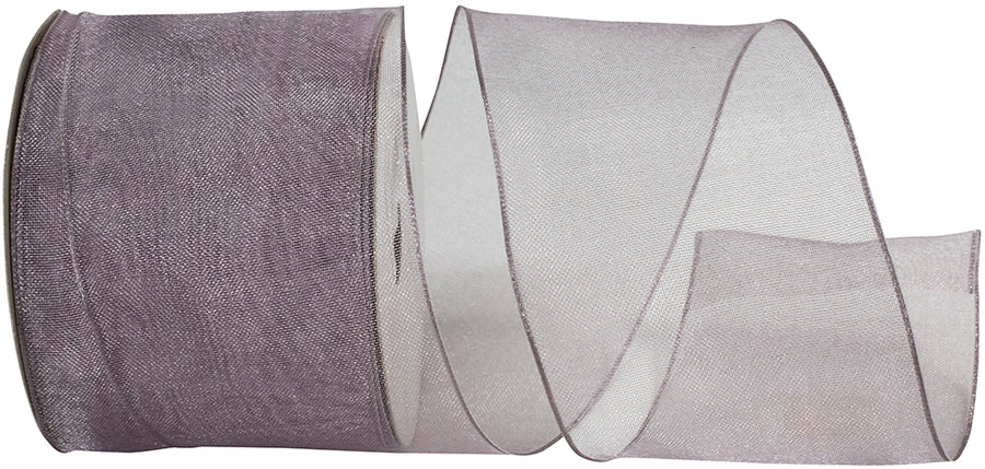 Pewter 2-1 2 Inch Elegant Woven Sheer Wired Edge Ribbon for Wreaths & Bows