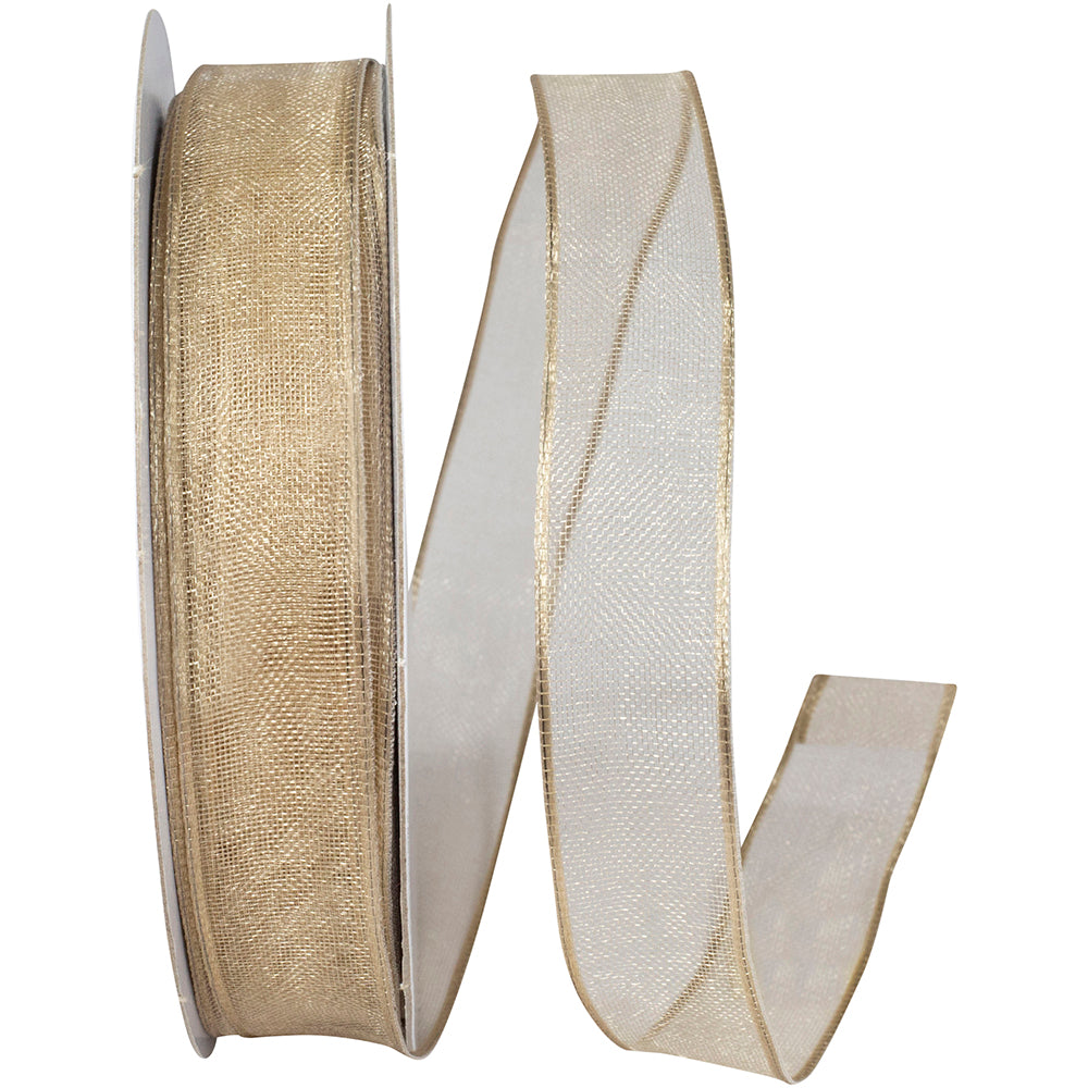 Champagne 5 8 Inch Elegant Woven Sheer Wired Edge Ribbon for Wreaths & Bows