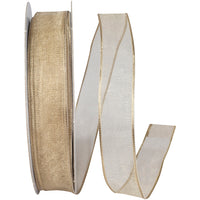 Champagne 5 8 Inch Elegant Woven Sheer Wired Edge Ribbon for Wreaths & Bows