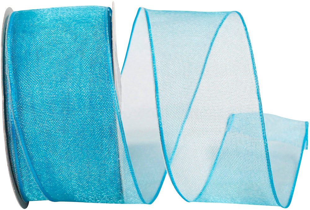 Turquoise Woven Sheer Wired Edge Ribbon 1-1/2 Inch