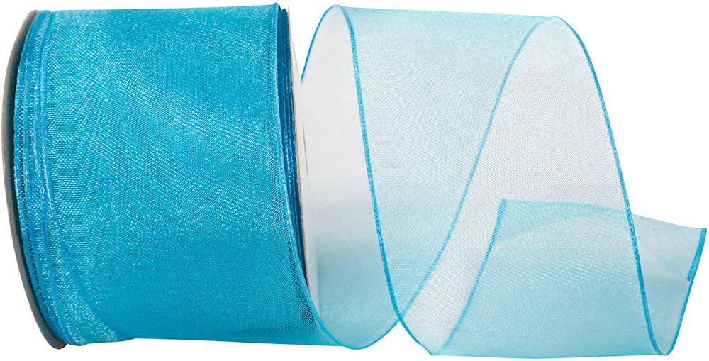 Turquoise 2-1/2 Inch Woven Sheer Wired Edge Ribbon