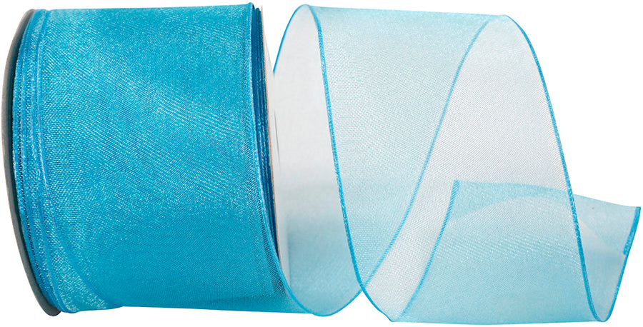 Turquoise 2-1/2 Inch Woven Sheer Wired Edge Ribbon