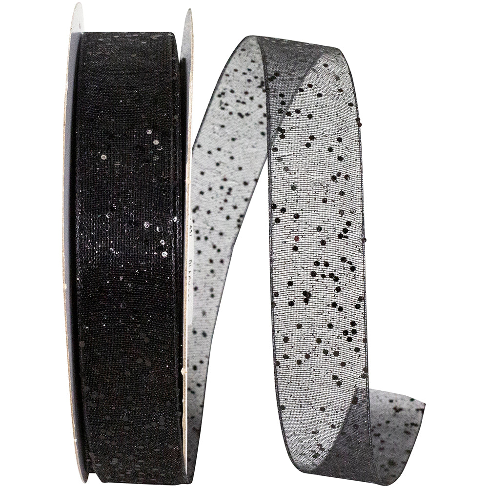 Glitter Mono Sheer Ribbon Black 5/8 Inch for Wreaths
