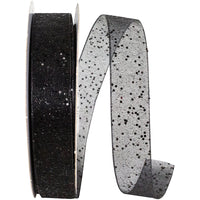 Glitter Mono Sheer Ribbon Black 5/8 Inch for Wreaths