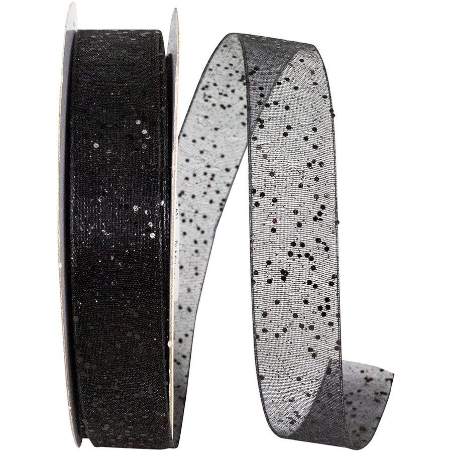 Glitter Mono Sheer Ribbon Black 5/8 Inch for Wreaths
