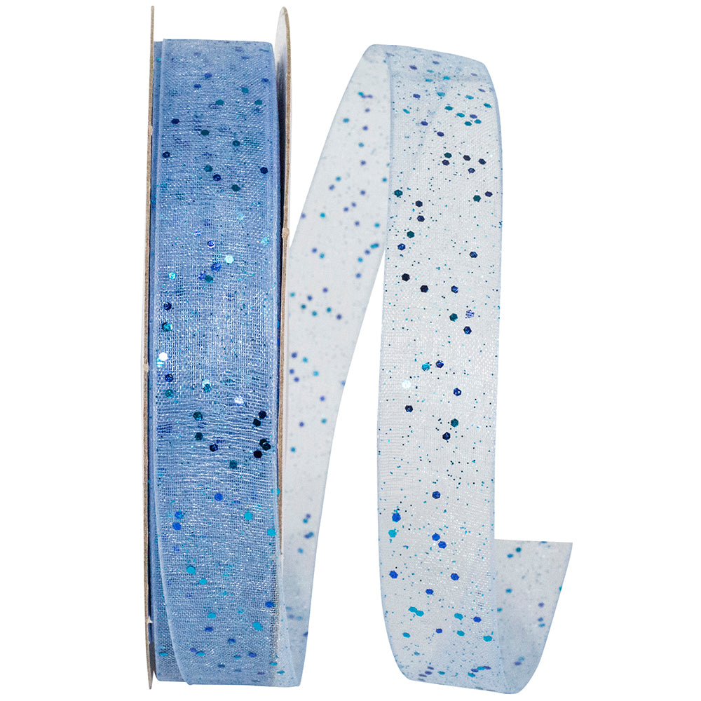 Glitter Mono Sheer Ribbon Light 5/8 Inch for Wreaths